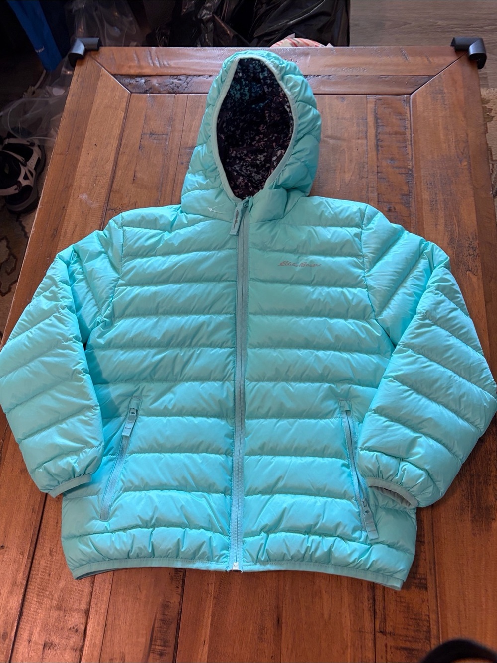 Eddie Bauer Kids Reversible Down Hooded Puffer Jacket M